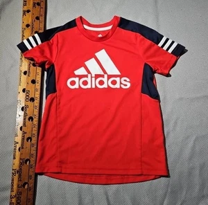 Adidas Shirt Youth Boys Small Red Blue Graphic Print Logo Casual Tee Active Top - Picture 1 of 12