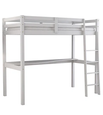 LETTO A SOPPALCO CON SCRIVANIA "NIZZA" IN PINO MASSELLO BIANCO LACCATO 202X98... - Immagine 1 di 4