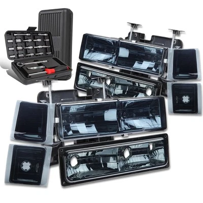 Para 1994-1999 C/K 1500 2500 3500 faros ahumados lámparas de parachoques transparentes + caja de herramientas Foto 1 de 3