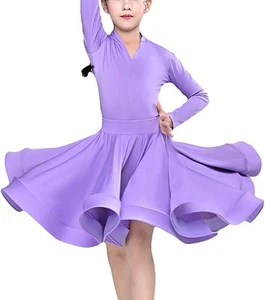 Moda Niñas Vestido de Baile Columpio Salón Latino Tango Salsa Ropa de Baile Manga Larga - Imagen 1 de 16