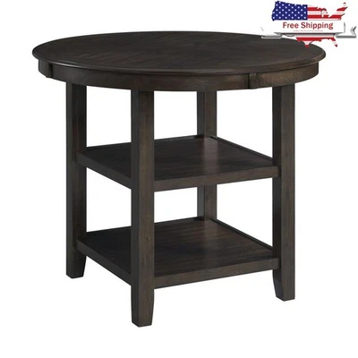 Mesa de comedor redonda altura mostrador con estantes interior diseño madera transición nueva Foto 1 de 4