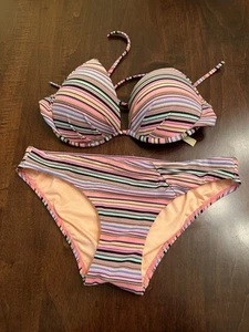 victoria secret bikini set Size 34c Top And Bottoms Small Retro Fun colors - Picture 1 of 4