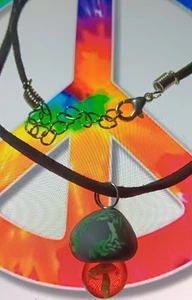 Pilz Glas Anhänger 18' + 2' Verlängerung Leder Halskette Hippie Liebe Frieden - Bild 1 von 7