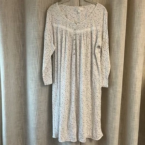 Eileen West Floral Nightgown Prairie Sleepwear Long Lace Trim Lounge L Comfort - Picture 1 of 11