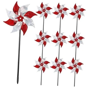  10er Pack reflektierende Pinwheels, extra glitzernde Windskulpturen für Rot & Silber - Bild 1 von 6
