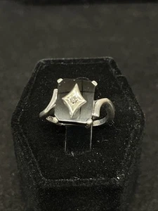 Anillo Art Deco Vintage Oro Blanco 10k Ónix y Diamantes Talla 6.5 - Imagen 1 de 7