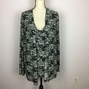 NUEVO CON ETIQUETAS Blusa Catherines Capa Top 3X Mujer Plus Negra Floral Capucha Cuello Manga Larga - Imagen 1 de 16