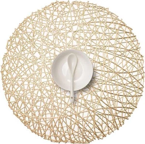FunWheat Round Gold Placemats Placemat Set of 6 Hollow Out Place mats Heat-Resis - Picture 1 of 10