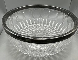 Vintage Leonard Italy Lead Crystal Serving Bowl with Silver Plate Rim 9"D - Picture 1 of 5