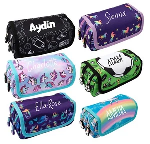 Kids Personalised Pencil Case 2 Compartment Large Stationery Zippe Pouch School - Picture 1 of 47