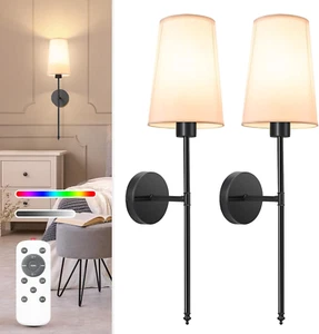 Black Battery Operated Wall Sconce Set of 2,Rechargeable Wall Lights with 5200Ma - Picture 1 of 8