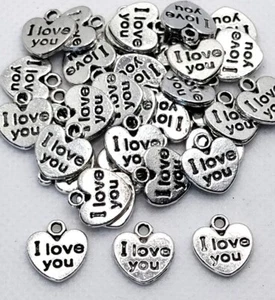 10 piezas - Colgantes de plata antigua "Te amo" con dijes de corazón - Imagen 1 de 1