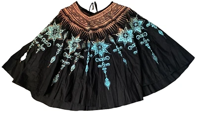 Angie Flare Midi Floral Sequin Festival Black Embellished Y2K Skirt Womens Sz S Foto 1 de 4