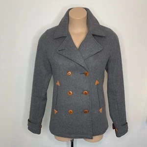 LEVI’S Wool Peacoat Jacket Grey Double Breasted S Classic Preppy Heritage Chic - Picture 1 of 19