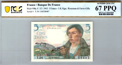 France 5 Francs 1943 PCGS 67 PPQ SUPERB GEM UNC - Image 1 of 3