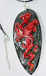 WELSH DRAGON PENDANT RED & BLACK NECKLACE POSITIVE ORGONE ENERGY AUS MADE - Bild 1 von 9