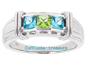 Natural Peridot & Blue topaz stones With 925 Sterling Silver Ring For Men's #220 - Picture 1 of 7