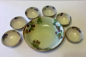 NORITAKE HAND PAINTED FOOTED CUPS & Bowel Made In Japan 9’in bowl Czechoslovak - Picture 1 of 7