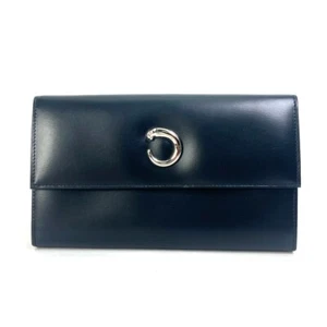 CARTIER PANTHERE Three fold Long Wallet Leather Black/SilverHardware - Picture 1 of 16