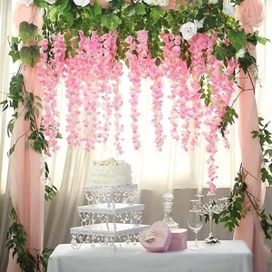 36 Bushes Pink Artificial Wisteria Vine Ratta Silk Hanging Garland Wedding Decor - Picture 1 of 11