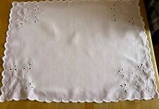 Vintage Pink Linen Tray Cloth with Open Embroidery Work Size: 15.5” x 11.5"