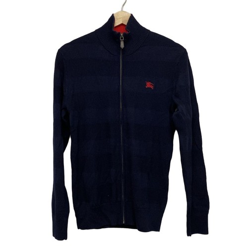 Burberry Black Label Blouson Navy taglia 2 maglia pelle parziale ricamo zip