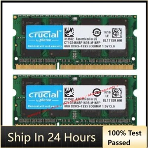 CRUCIAL DDR3L 1333Mhz 16GB 8GB 4GB 2Rx8 PC3L-10600S SODIMM Laptop Memory RAM PC3 - Picture 1 of 8