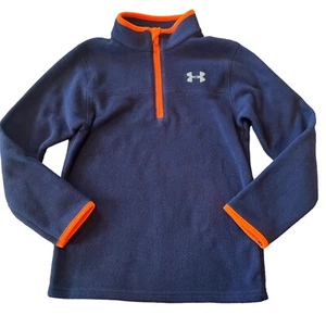 Under Armour boys 1/4 zip navy neon orange trim active fleece pullover top 6 - Picture 1 of 3