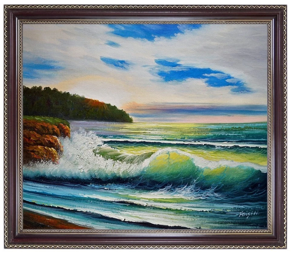 Ölbild Meeresstrand, Wellen, Küstenlandschaft, ÖLGEMÄLDE HANDGEMALT F:50x60cm - Bild 1 von 4