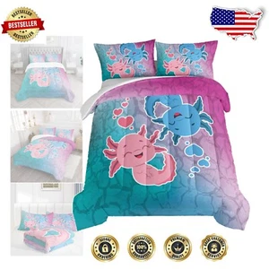 Cute 3D Printed Axolotl Comforter Set - Colorful Kids Bedding for All Seasons - Picture 1 of 8