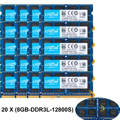 Crucial 160 GB DDR3L RAM 20X8 GB PC3L-12800S 1600Mhz SODIMM Laptop Memory CL11 - Image 1 of 4