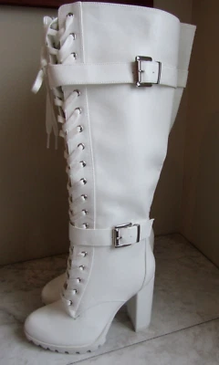 NUEVO EN CAJA Botas ShoeDazzle Rangi Blanco Brillante Tacón Cremallera Lateral Moda Para Mujer Talla 9 Foto 1 de 4