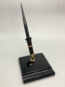Vintage office Sheaffer fountain pen desk set black onyx gold trim and nib 3-25 - Picture 1 of 10