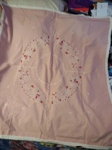 Vintage Arts & Crafts Embroiderd Tablecloth Soft Pink 40" X 42" - Picture 1 of 2