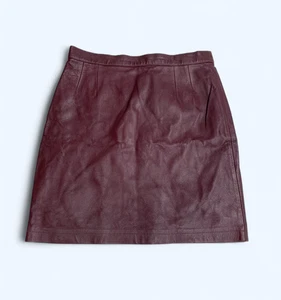Sexy Italian Deep Burgundy Mini Skirt 100% Real Leather UK Size 10 US 6 - Picture 1 of 14