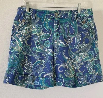 女式 Lauren - Ralph Lauren 佩斯利短裤蓝色和水绿色口袋 10 码 — 第 1/4 张图片