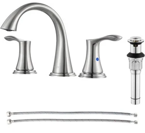 Widespread 2 Handles Bathroom Sink Faucet with Metal Pop up Sink Drain and Cupc  - Picture 1 of 5