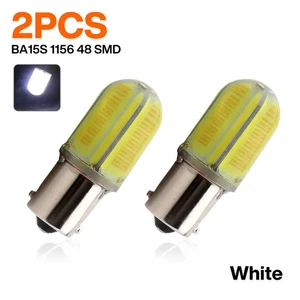 2PCS 1156 Led BA15S COB 48 SMD Silica Car Bulb White Turn Signal Lights 12V 24V - Picture 1 of 7