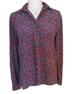 Vintage Jeager Floral Retro Blouse Top size Small 43" Pink Blue Button Shirt - Picture 1 of 7