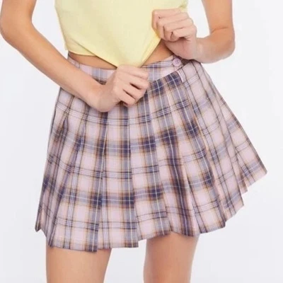 F21 + Mujer Mini Falda XL Lila Plisada Cuadros Talla Luz Academia Barbie Tweed Foto 1 de 4