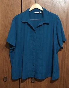 Women’s Croft & Barrow Size 3X 26/28 Top Shirt Blouse Blue Button Down Collar - Foto 1 di 6