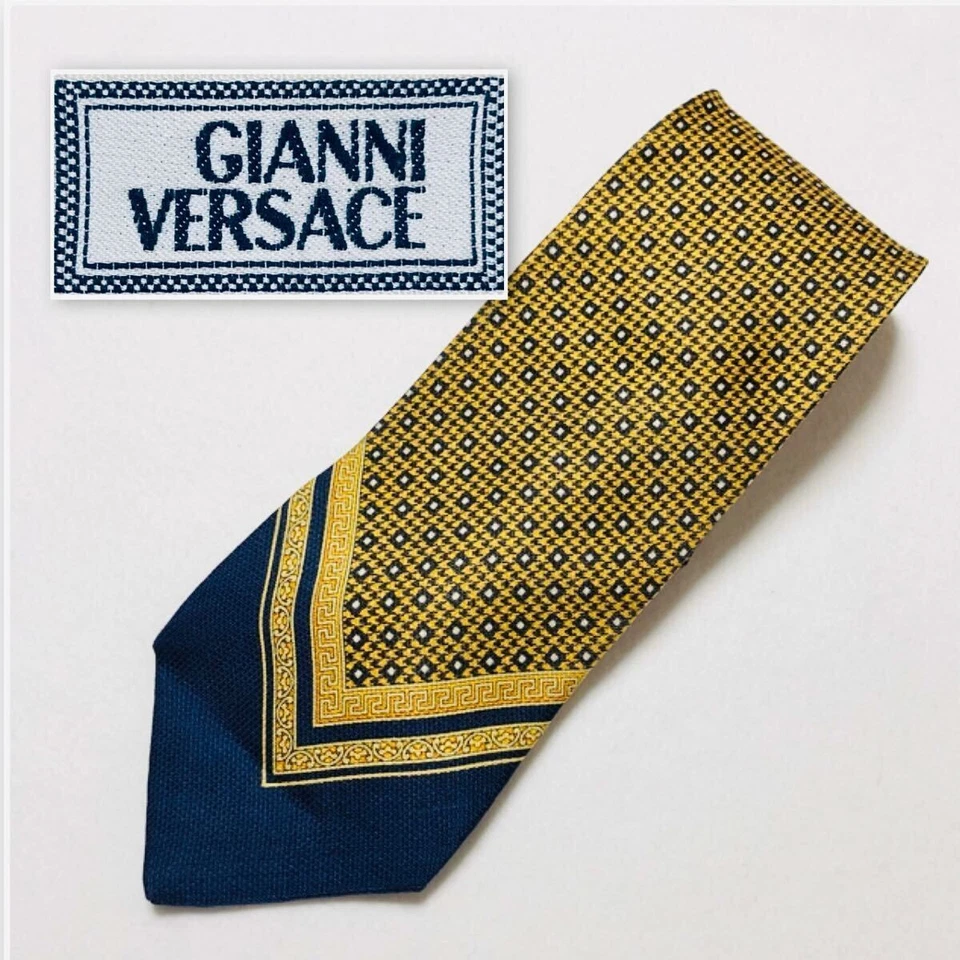 Excelente Estado GIANNI VERSACE Corbata Cuadrada Pata de Gallo Meandro Griego 100 Seda Foto 1 de 4