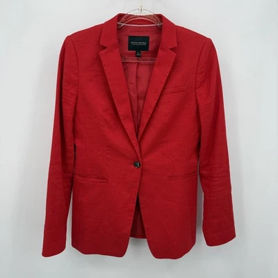 Banana Republic Blazer Womens Sz 6 Red Linen Long Lean Office Career Jacket - Image 1 of 4