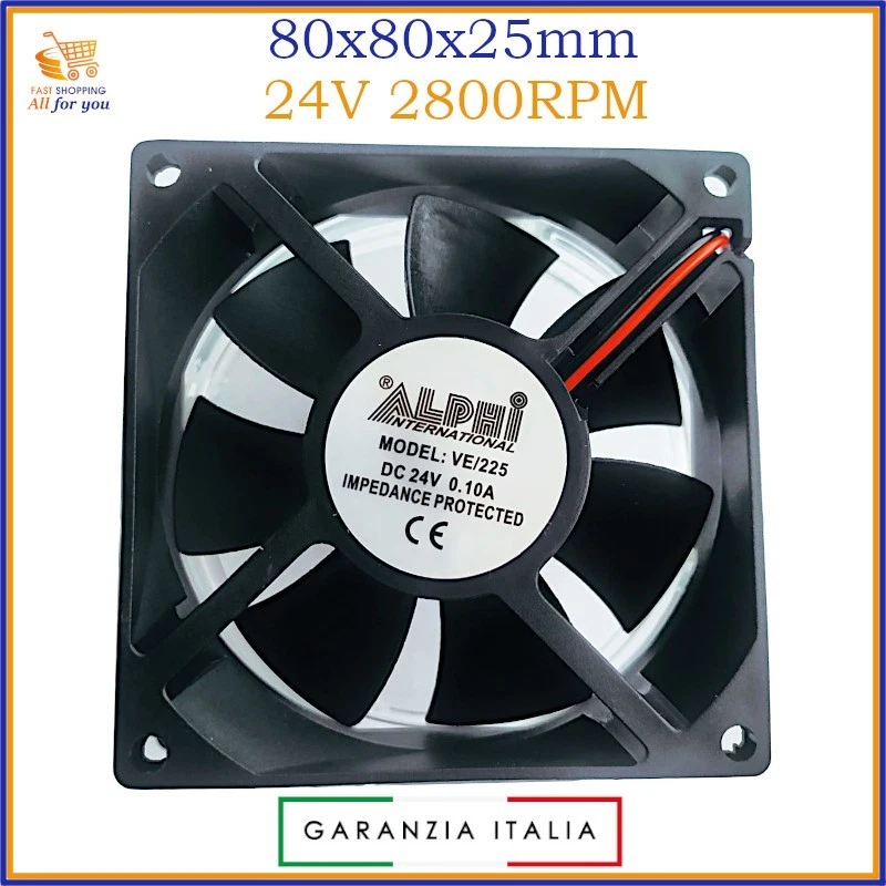 Ventola di raffreddamento 24V volt 80x80 2 pin fili pc 80mm assiale su bronzine - Image 1 of 1