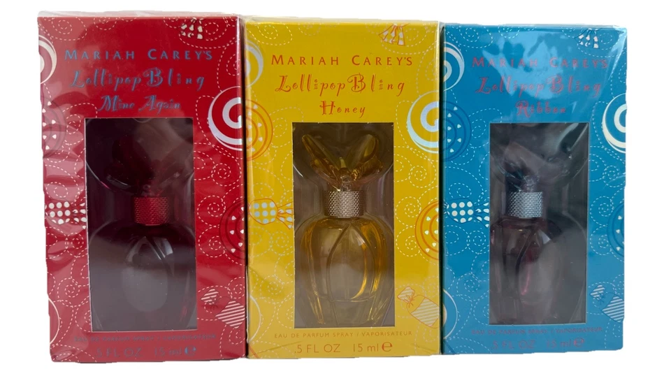 3 X Mariah Carey Lollipop Bling Ribbon, Mine Again, Miel EDP Set 0.5 OZ Foto 1 de 1