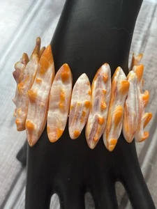 Pulsera elástica Spiny Oyster Shell Spondylus 7 pulgadas naranja y púrpura - Imagen 1 de 5