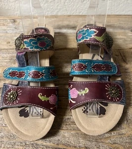 Spring Step L'Artiste Womens Multicolor Leather Wedge Sandals CABERNET 38/7.5 - Picture 1 of 11