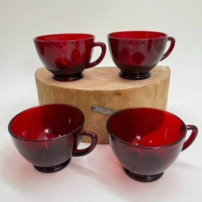 Juego de cuatro tazas de café vintage Anchor Hocking Royal Ruby Red Anchorglass Foto 1 de 4