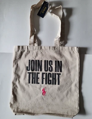Polo Ralph Lauren Canvas Tote Shoulder Shopping Beach Bag Beige Pink Pony - Image 1 of 4