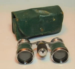 VTG Carpentier Paris Opera Glasses Binocular original green leather case France - Picture 1 of 2